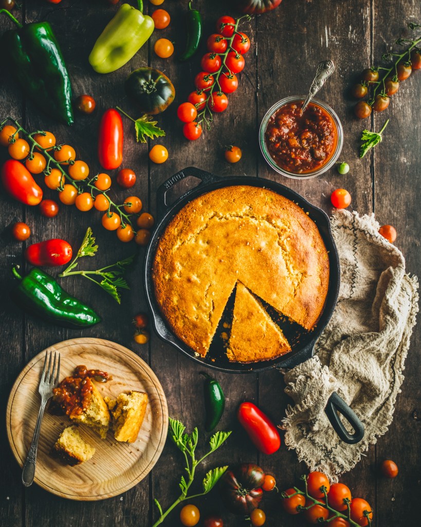 Skillet Cornbread with Tomato Pepper Jam Marissa Makes